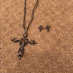 Rhinestone Cross pendant with matching earrings